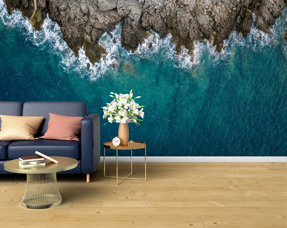 3D Ocean Wallpaper For Bedroom And Living Room, Blue Wave Sea Hitting The Rock