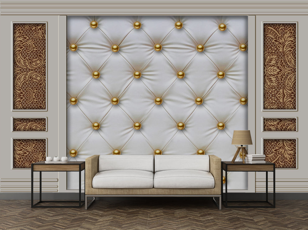 3D White Elegant Chesterfield Pattern Wallpaper