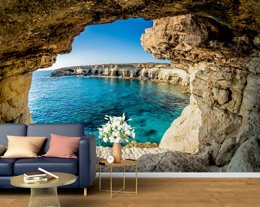 Blue Ocean With Rock 3D Wallpaper