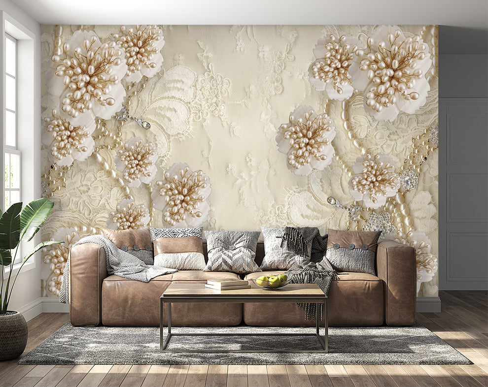 Pearl Flower Design Customized Wallpaper