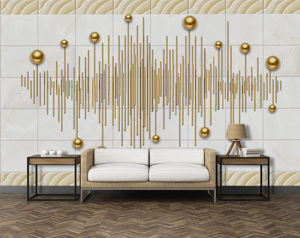 3D Golden Linear Electronic Music Pattern Wallpaper