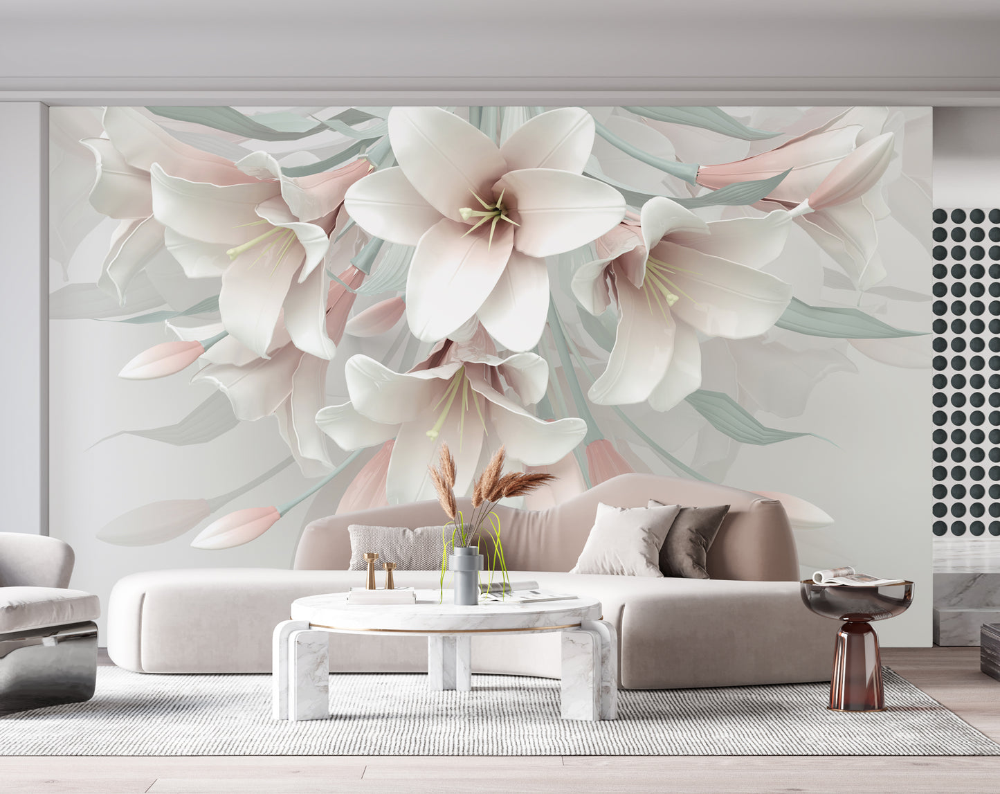 3D Pink And White Flowers Wallpaper For Living Room