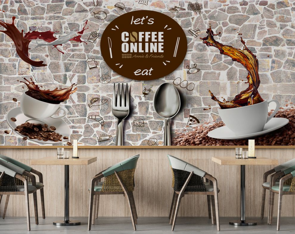 Cups Coffee Fork Spoons HD Wallpaper For Cafe Restaurant Wallpaper