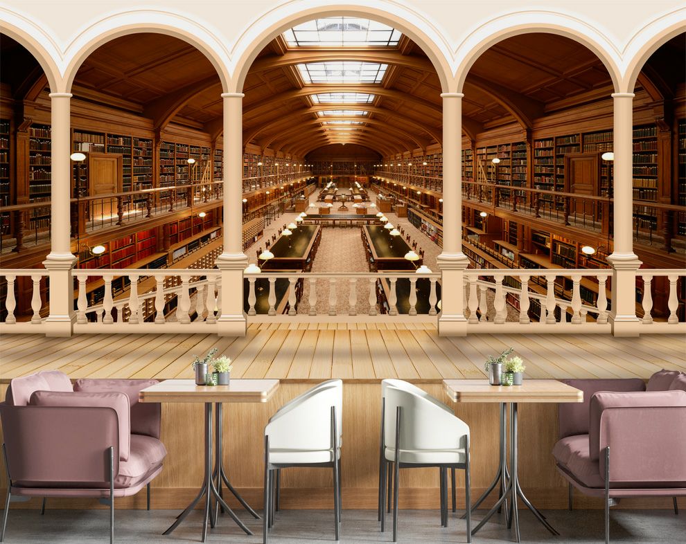 3D Big Library Mural Wallpaper For Walls