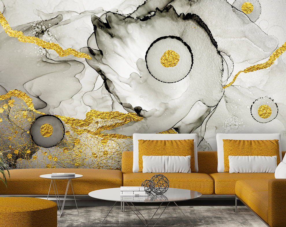 White, Black And Golden Marble Design Wallpaper