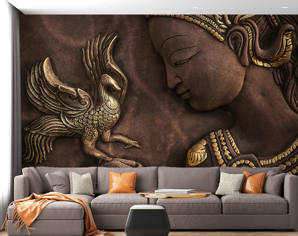 Custom Wallpaper Brown And Golden 3D Wallmural