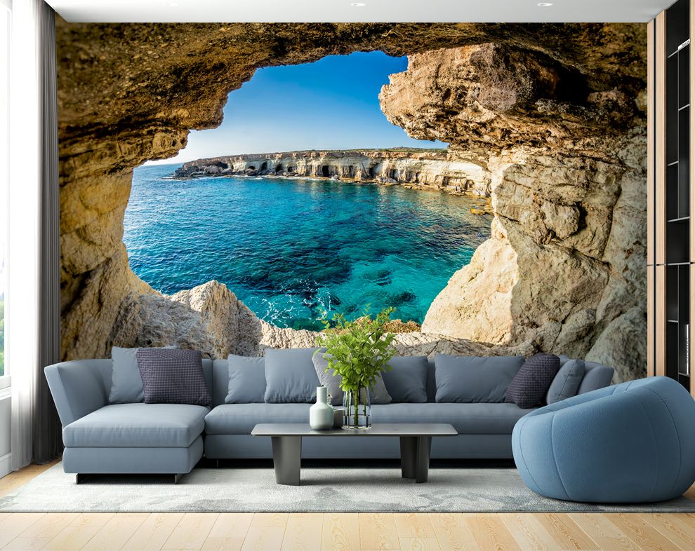 Blue Ocean With Rock 3D Wallpaper