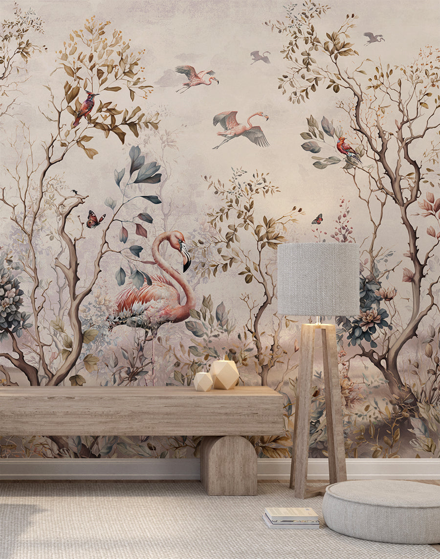 Tropical leaves and flamingo wallpaper - view 6