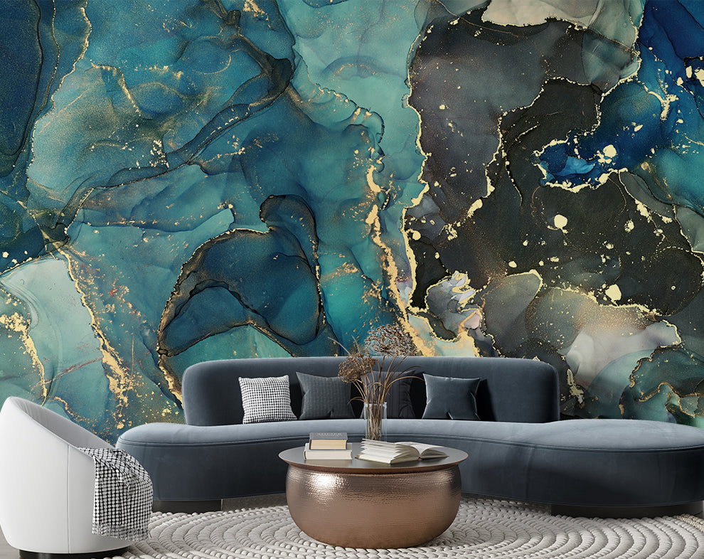 Blue Marble Ink Abstract Art Wallpaper