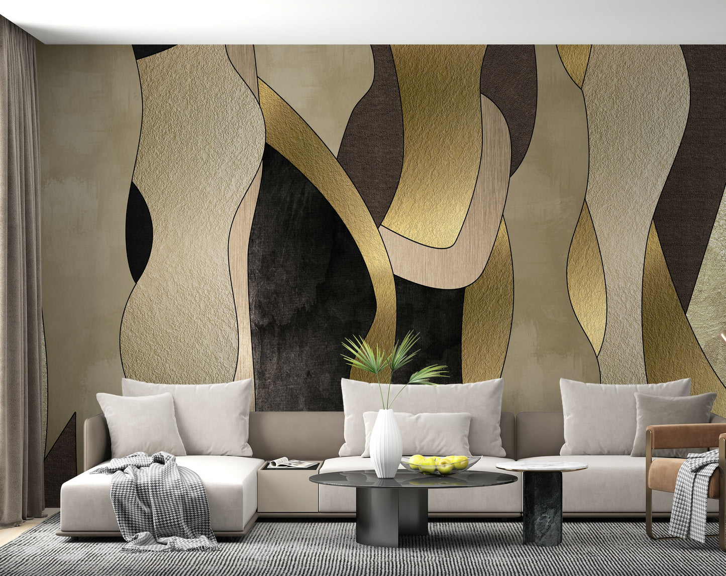 Abstract Golden Black Creamy Modern Wallpaper