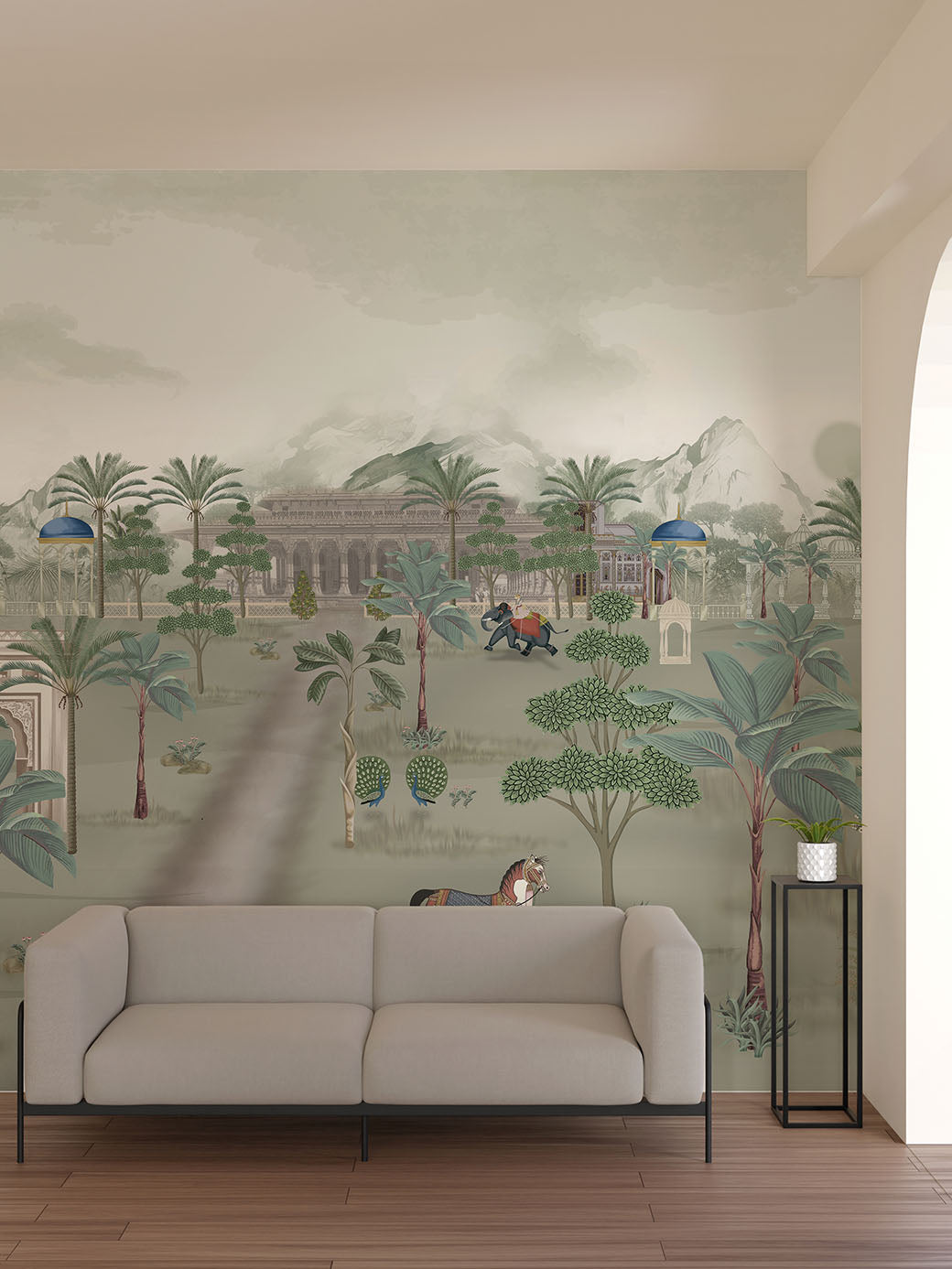 Hallway - Raj Mahal Serenity – Indian Palace Wall Mural Wallpaper, Custom Size