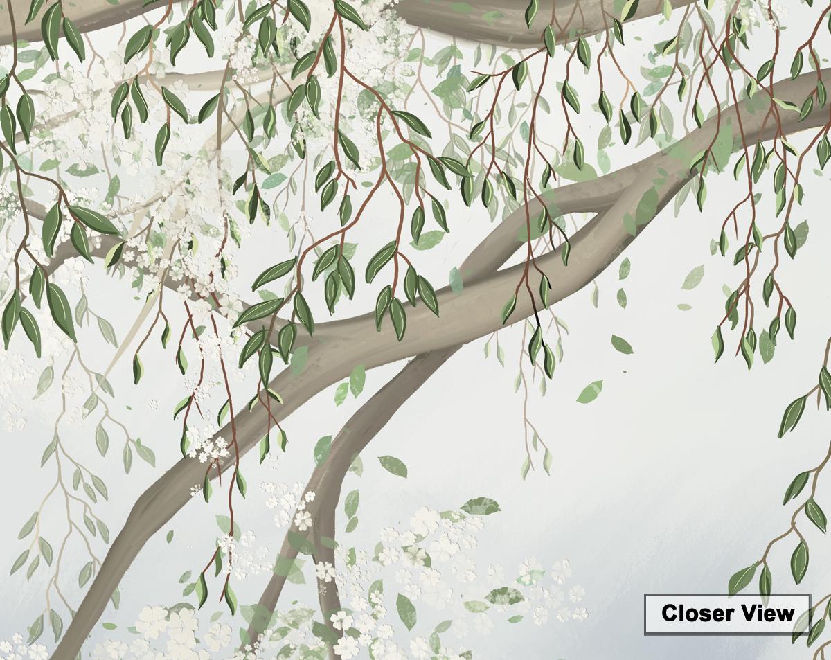 White floral tree and cranes wallpaper - view 6