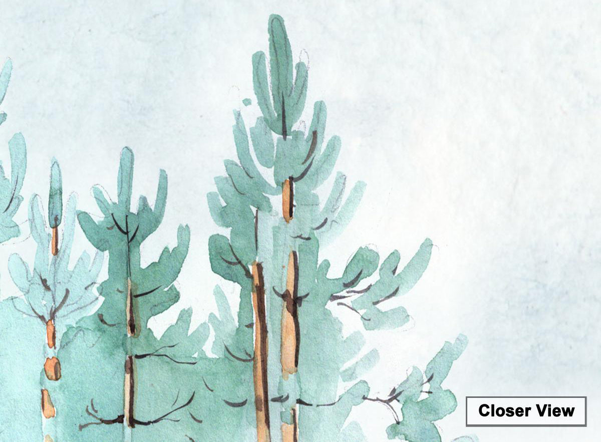 The Pine Tree Wallpaper Murals, Watercolour Tree Wallpaper, Nature Theme Wall Design