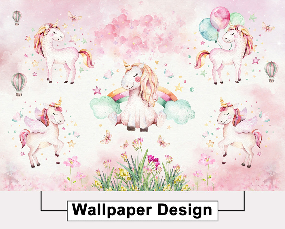 Unicorn kids room wallpaper, Nursery wall mural