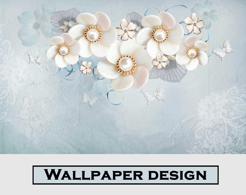 Sky blue jewelry flowers 3D wallpaper - view 5
