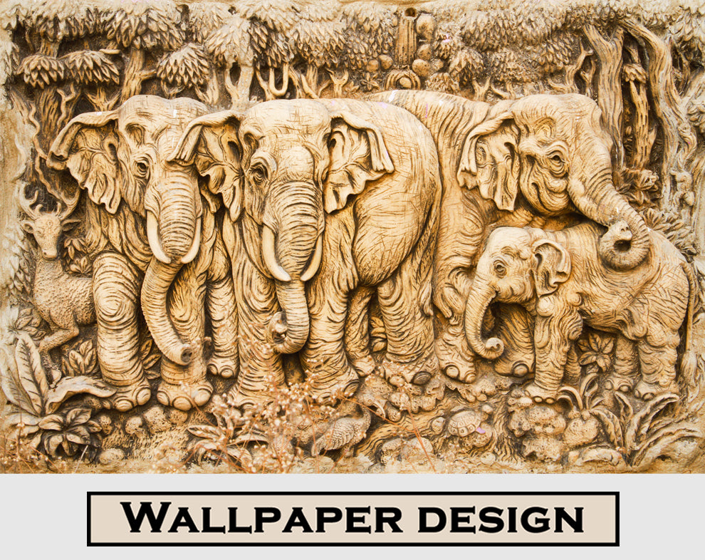 3D Gold Elephants Wall Mural Wallpaper