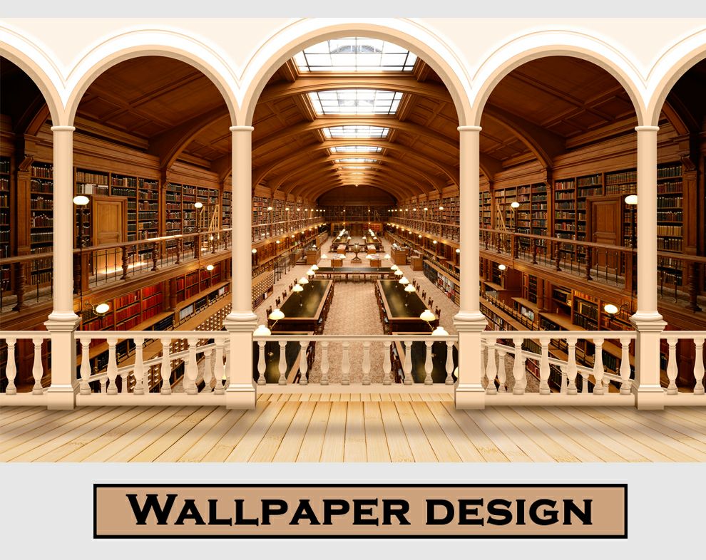 3D Big Library Mural Wallpaper For Walls