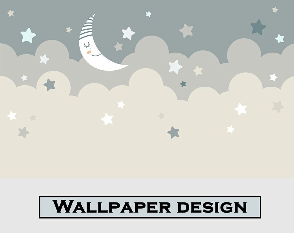 Sleepy Moon and Stars Theme Kids Wallpaper