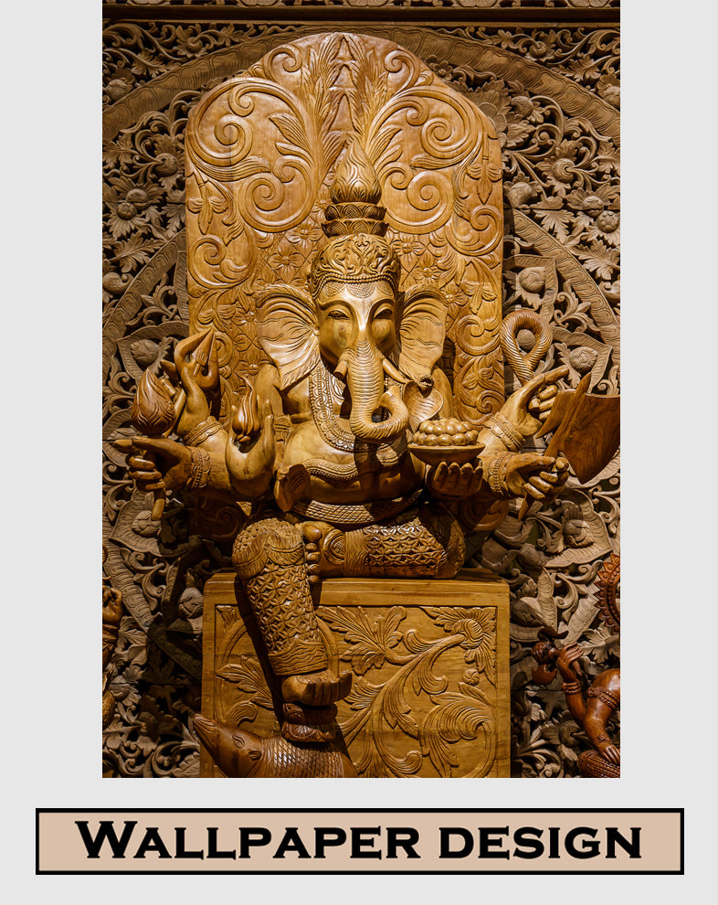 Ganesha wooden carving 3d wallpaper, Hindu gods customized wallpaper