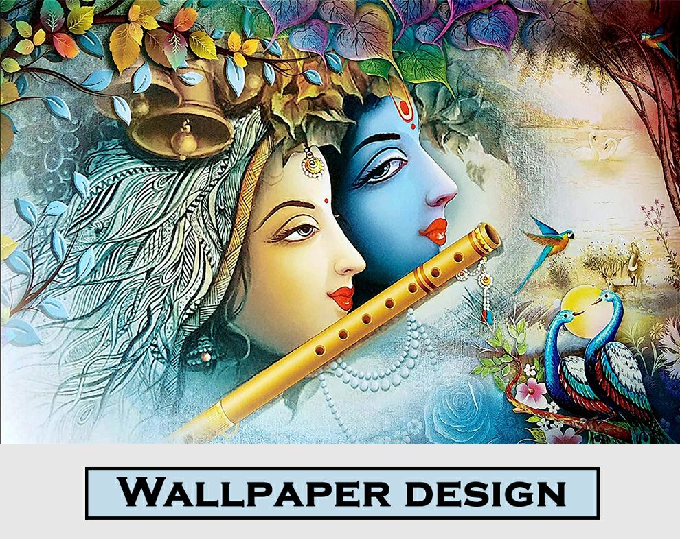 Krishna Playing Flute With Radha Wallpaper