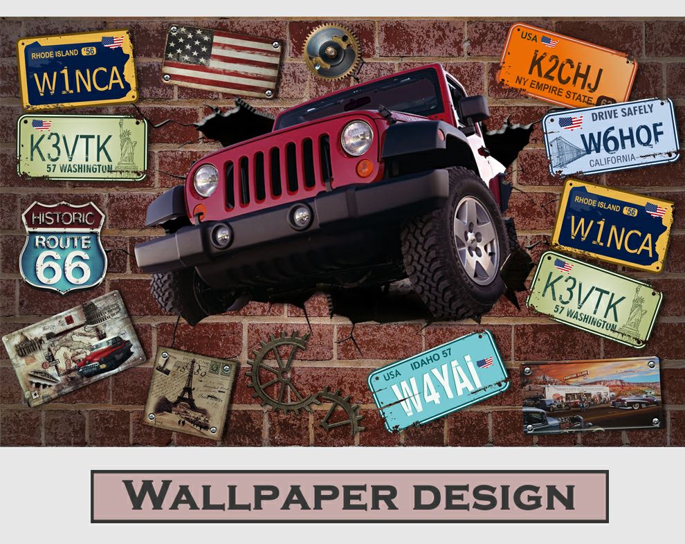 Broken Wall Jeep 3D Car Mural Bar And Restaurant Cafe Wallpaper
