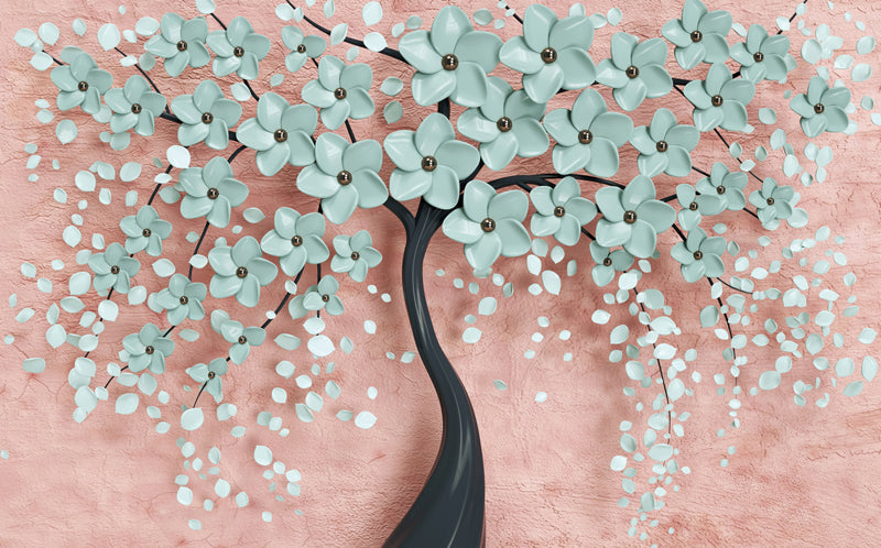 Mint Green Flowers Tree 3d Wallpaper Mural | Wallpaper for walls, texture wallpaper