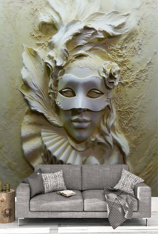 3D Stereoscopic Masked Beauty Abstract Wallpaper