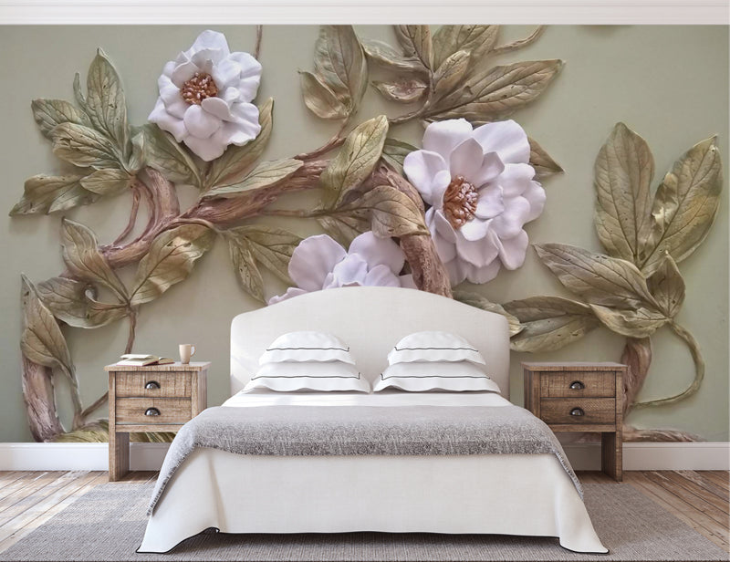 Embosed Pink Rose Floral 3D Wallpaper