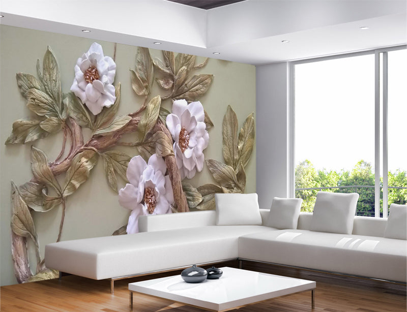 Embosed Pink Rose Floral 3D Wallpaper