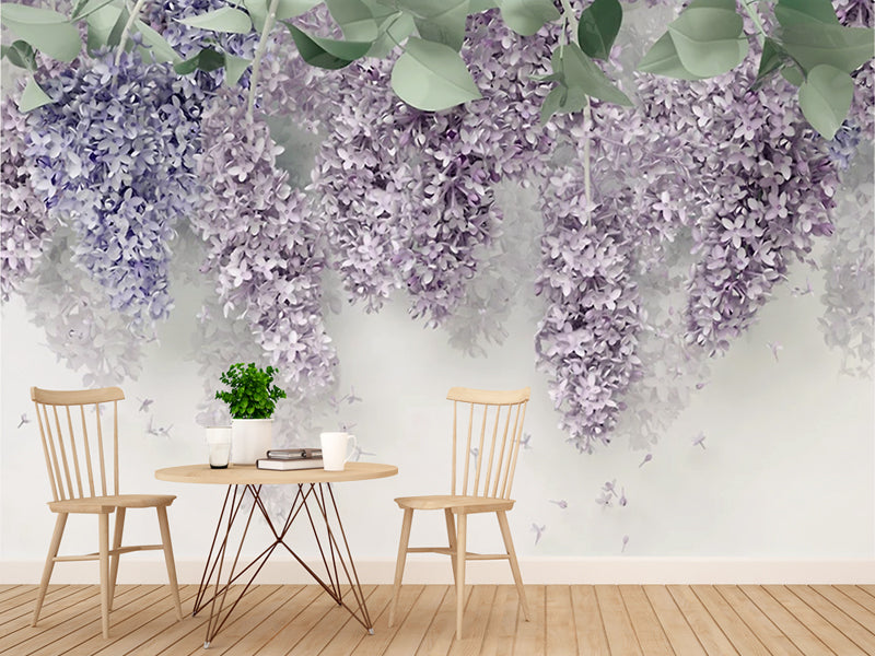 3D Lilac Wisteria Flower Mural Wallpaper