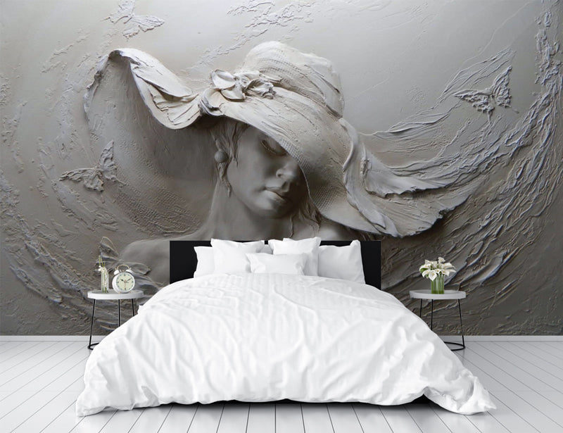 3D woman with hat wallpaper | 3d wallpaper for walls