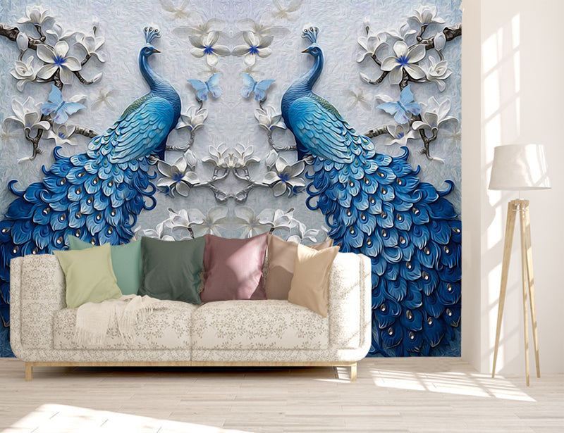 Custom 3D Wall Mural Wallpaper 3D Non-woven Peacock Living Room