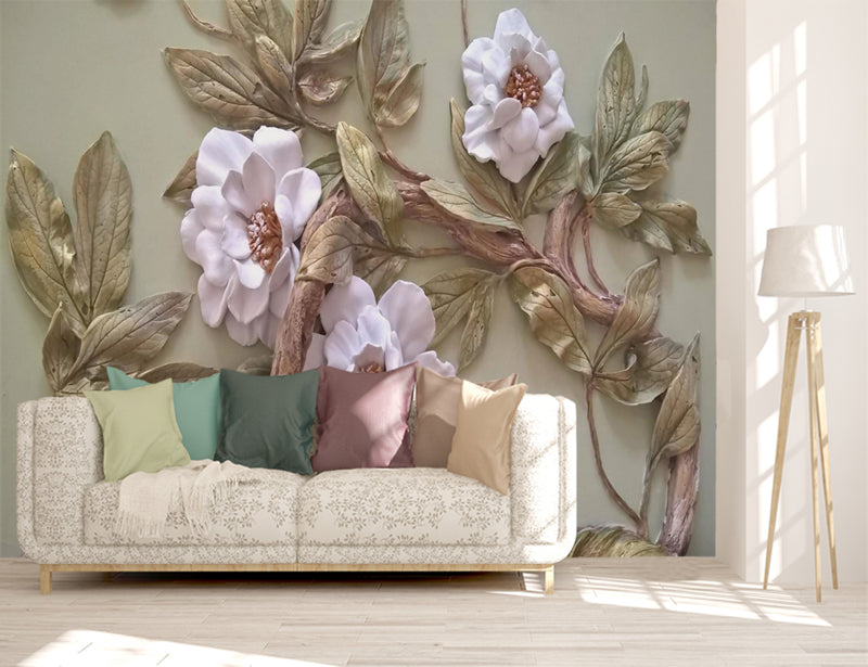 Embosed Pink Rose Floral 3D Wallpaper