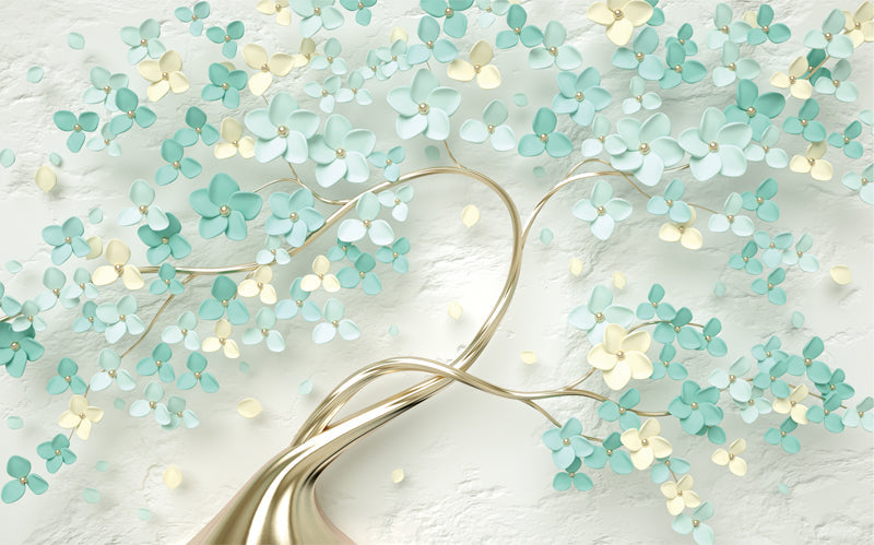 3D Wallpaper Mural Mint Green Flowers customized wallpaper