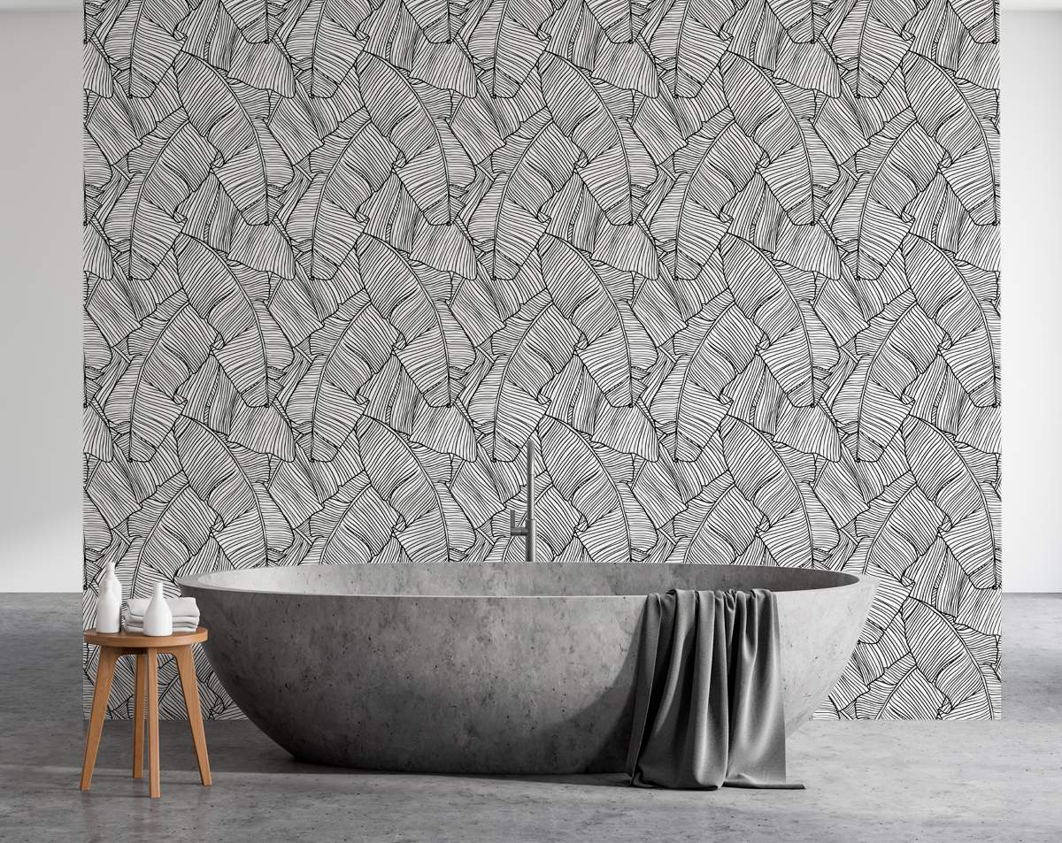 Stylish Trendy Monochrome Banana Leaf Wallpaper Rolls