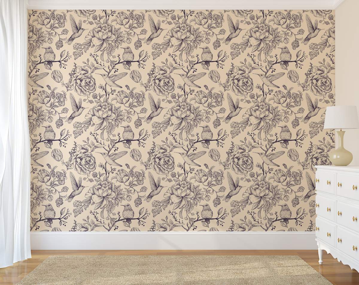 Hummingbirds Sketch Wall Art Wallpaper Birds Wallpaper Rolls