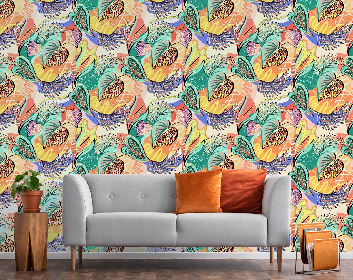 Abstract Tropical Leaves Color Wallpaper Rolls