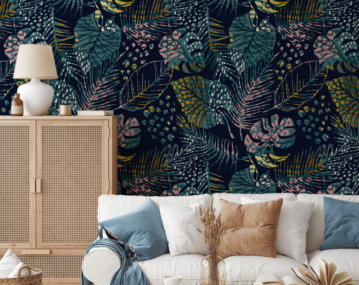 Tropical Multicolor Leaves Botanical Wallpaper
