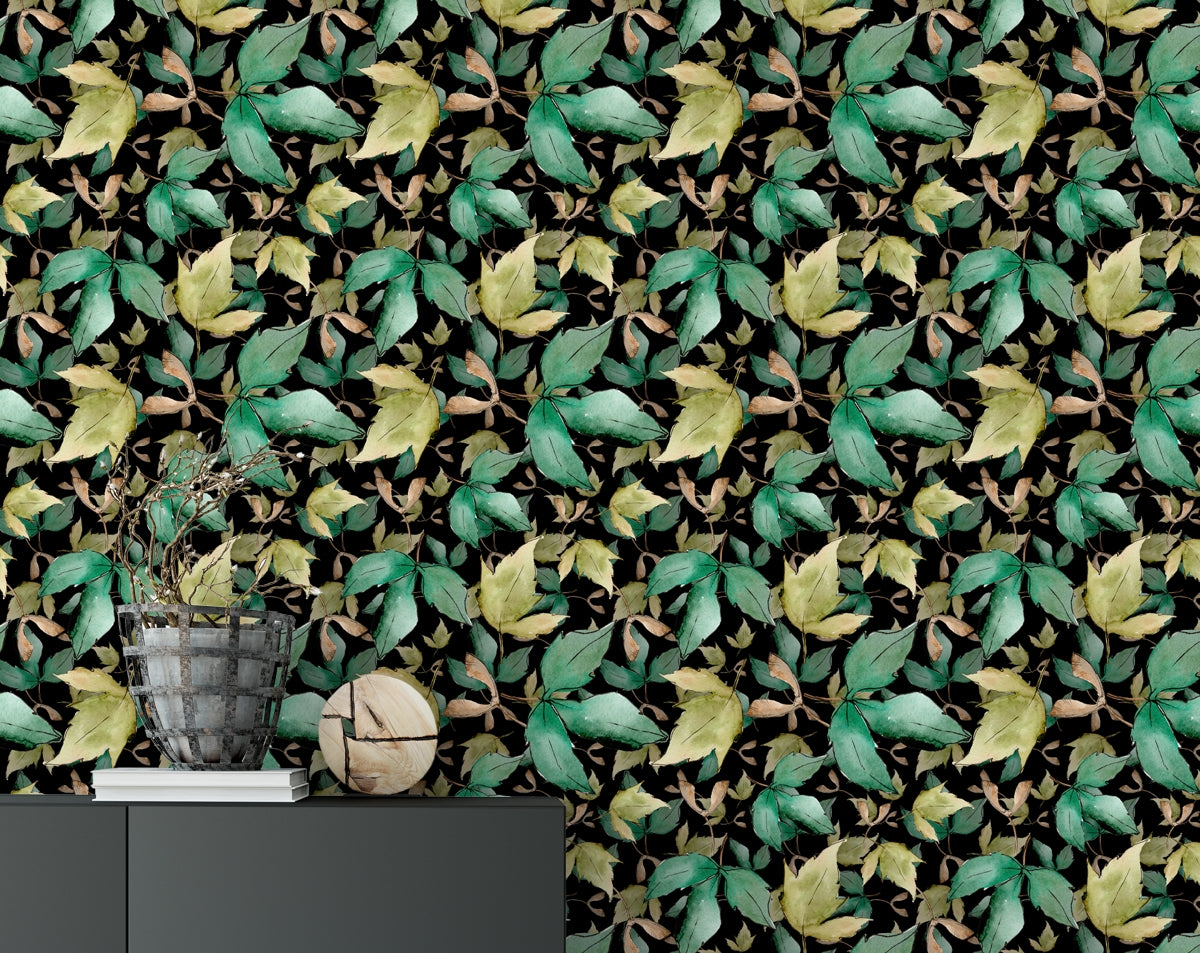 Retro Tropical Leaves Forest Design Wallpaper