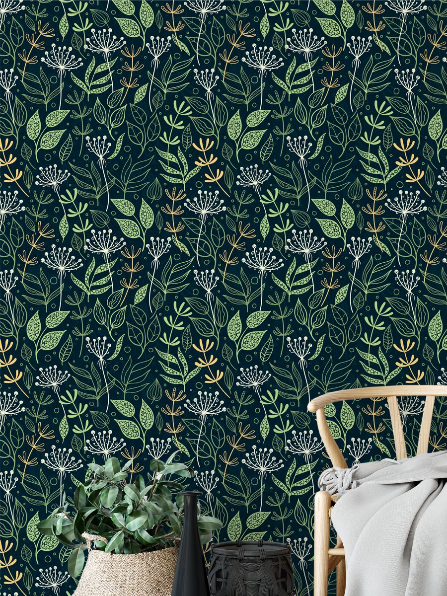 Vintage Green Leaves Tropical Wallpaper