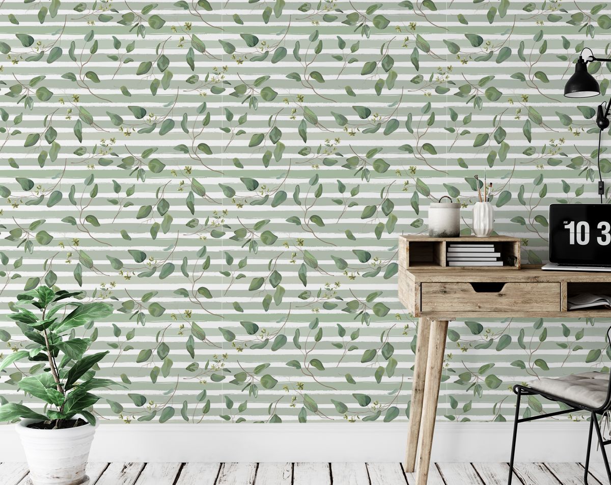 Mint Leaf Stripes Decorative Wallpaper Rolls