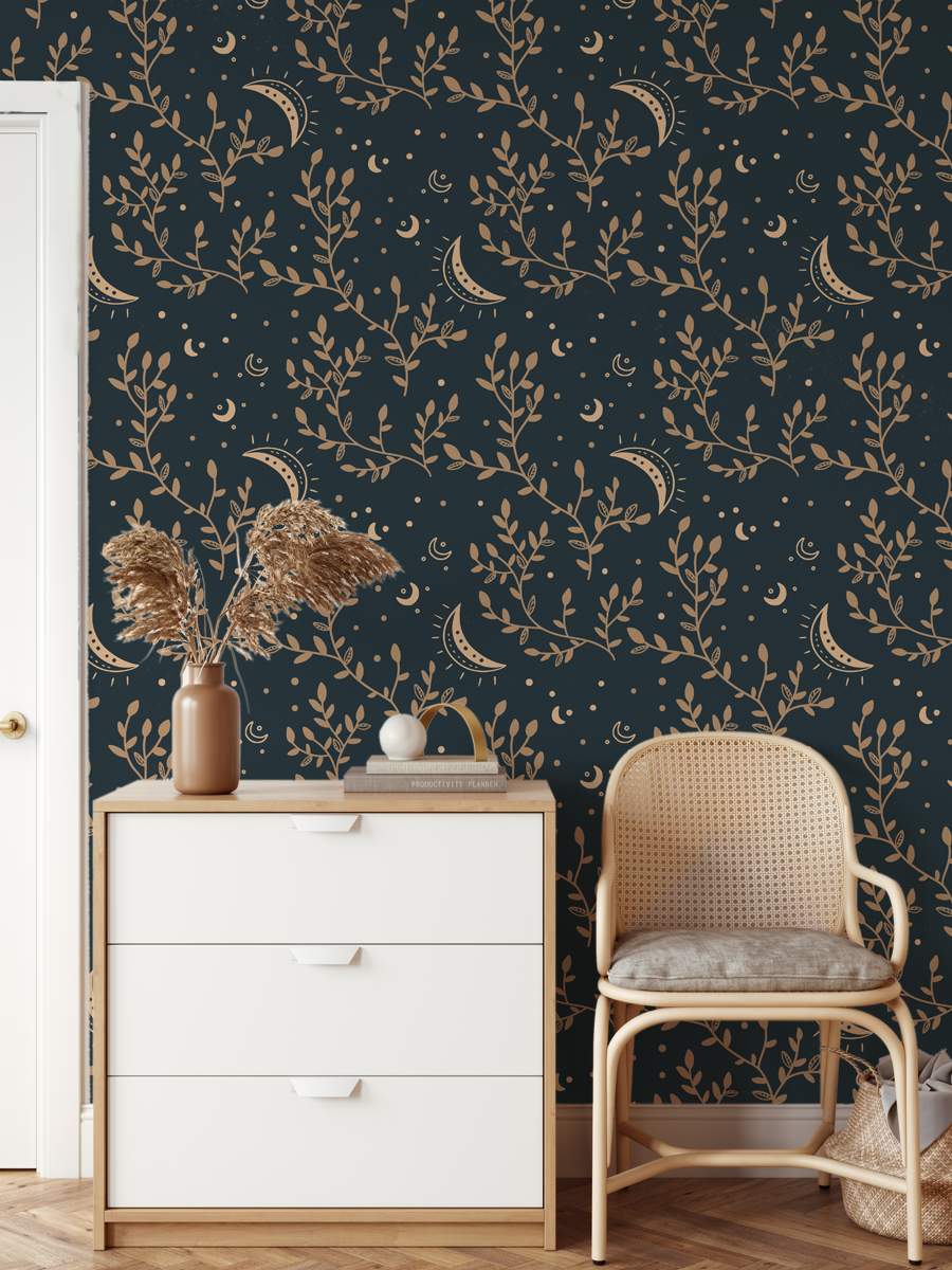 Half Moon And Star With Leafs Wallpaper Rolls