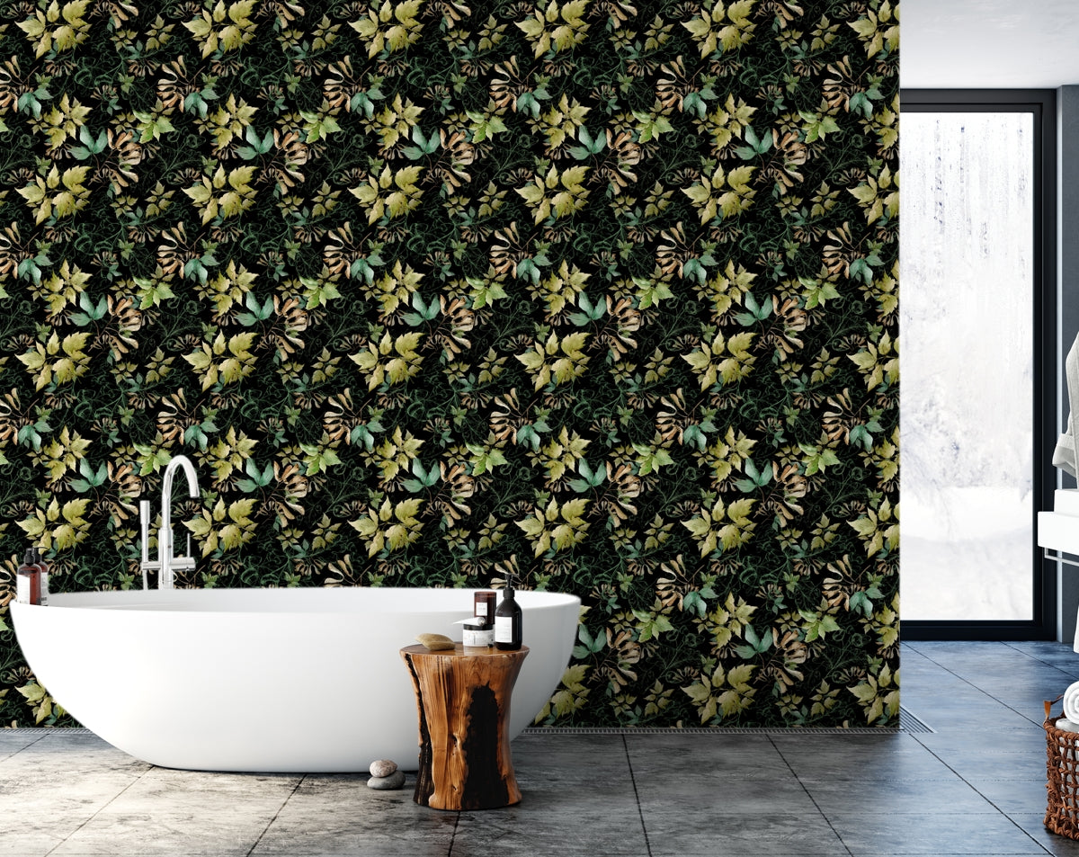 Breezy Leaves Wallpaper Green Leaves Wall Design Botanical Wallpaper