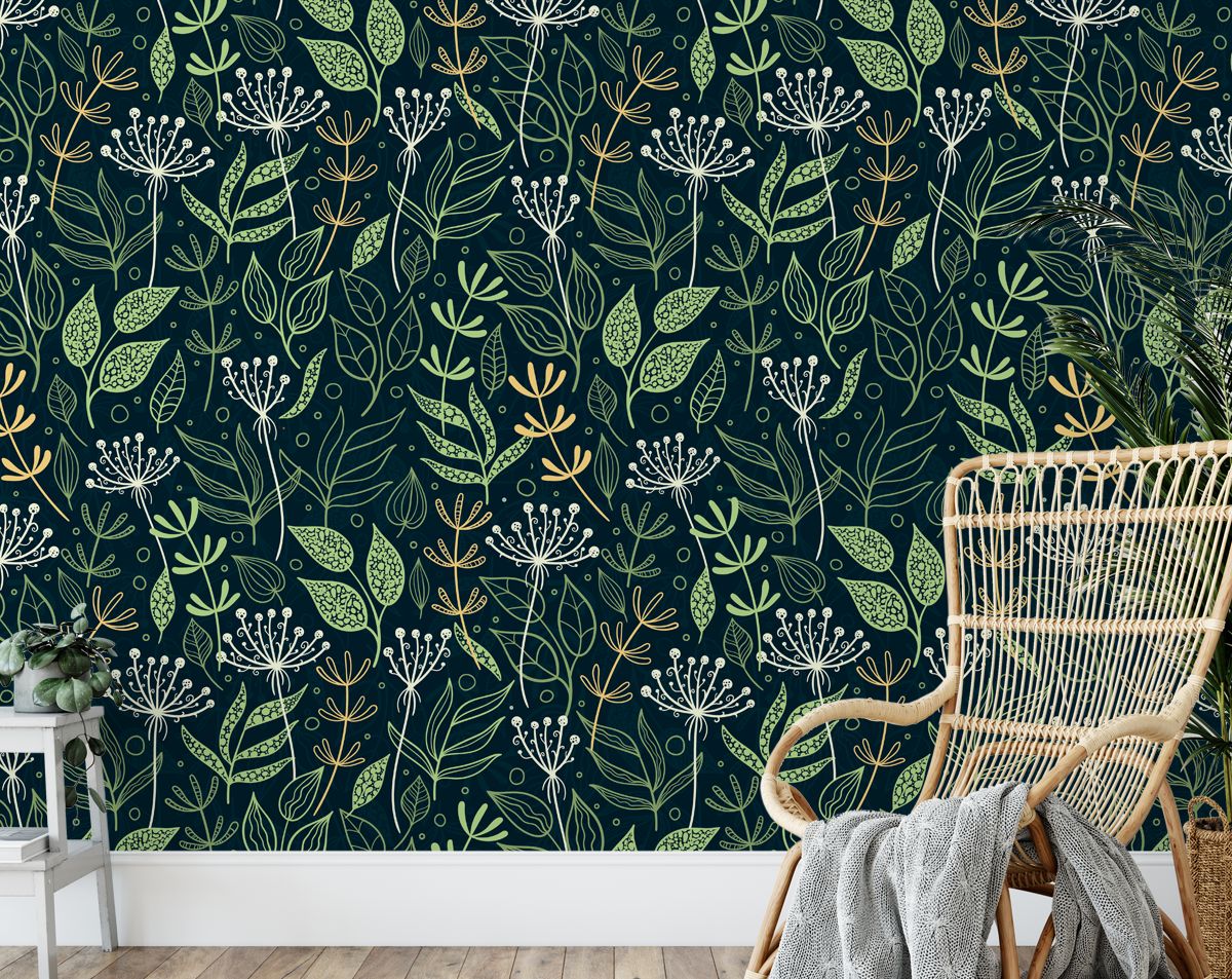 Vintage Green Leaves Tropical Wallpaper
