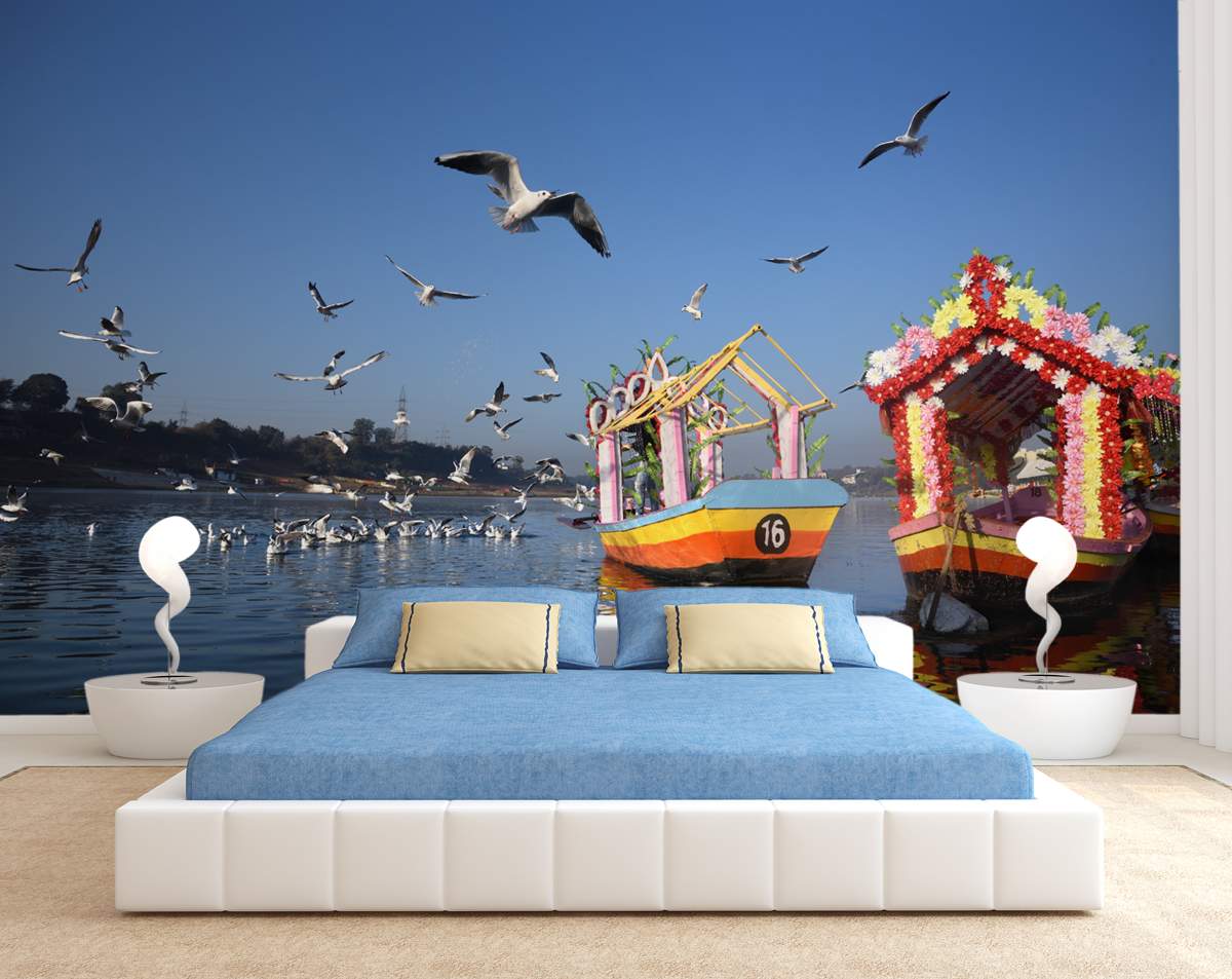 3D River Wallpaper With Bird's