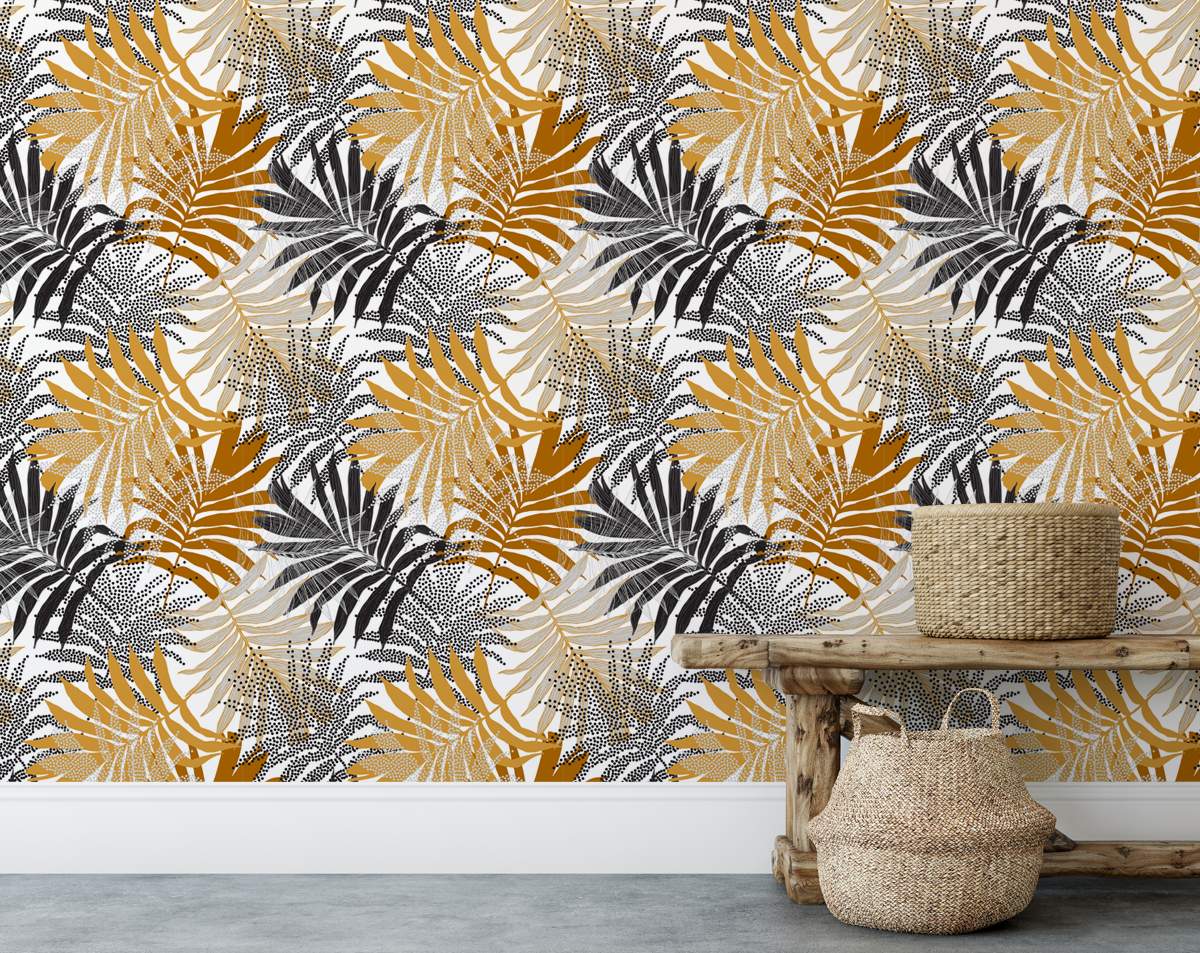 Stylish Trendy Hand Drawn Palm Leaves Half Tone Wallpaper Wallpaper Rolls