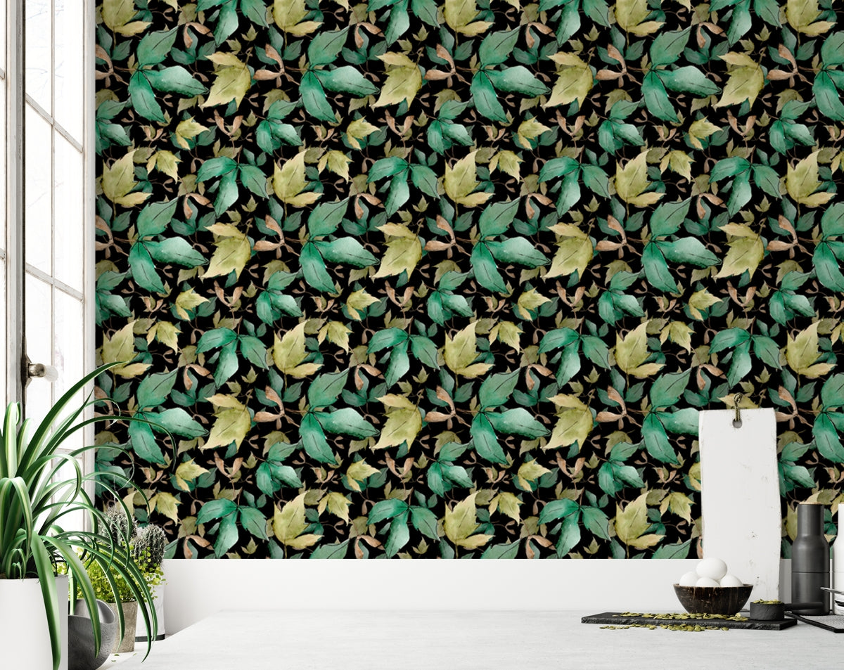 Retro Tropical Leaves Forest Design Wallpaper