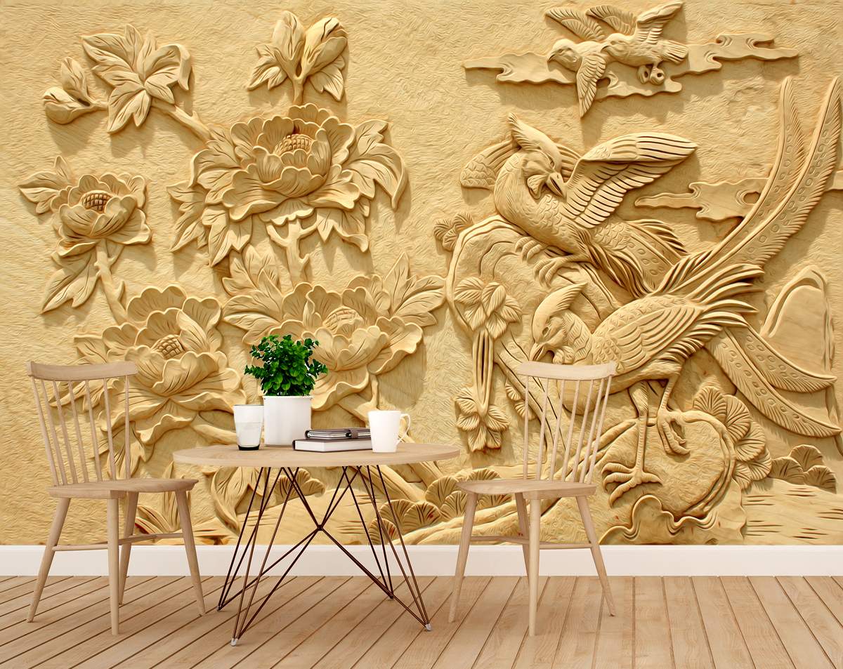3d peony flower with birds wall mural for living room