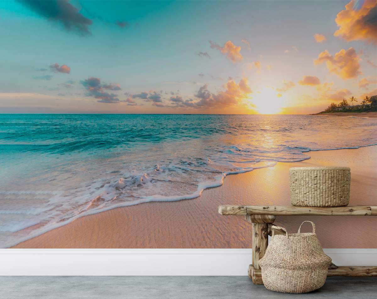 Sunset Beach View 3D Wallpaper, Nature Wallpaper, Blue Wallpaper