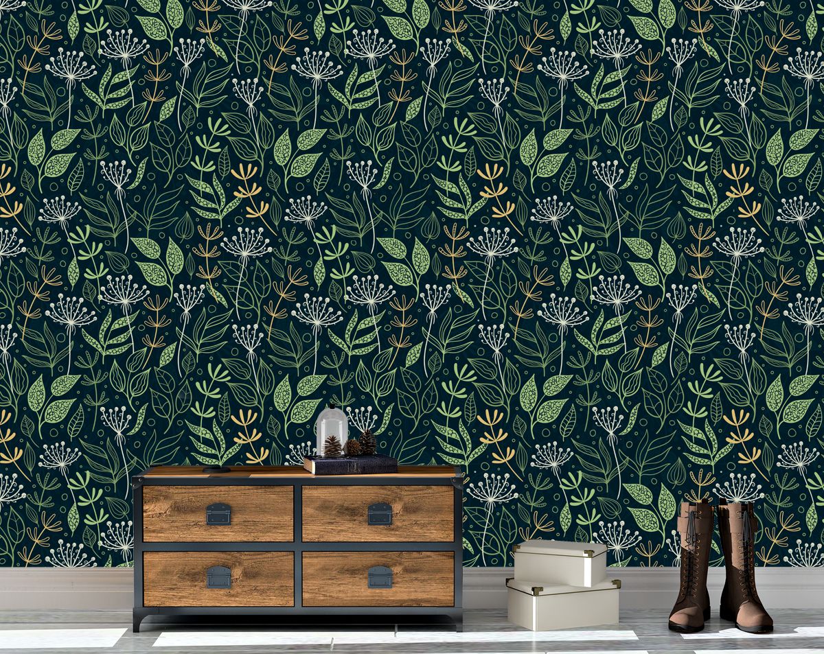 Vintage Green Leaves Tropical Wallpaper